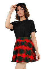 Women's Tartan Pleated Mini Skirt – Red & Green A-Line Kilt-Inspired Style