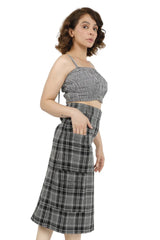 Classic Check High-Waisted Pencil Skirt with Belt