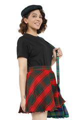 Women's Tartan Pleated Mini Skirt – Red & Green A-Line Kilt-Inspired Style