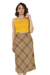 High Waisted Plaid Midi Skirt