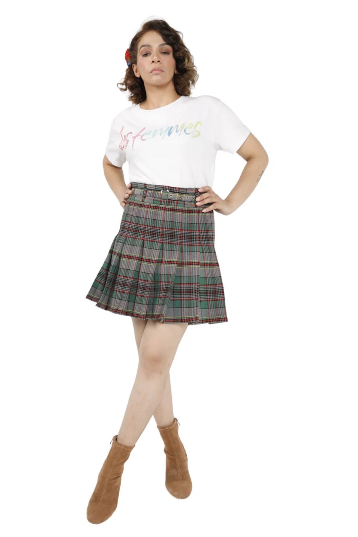 High-Waisted Plaid  Mini Skirt