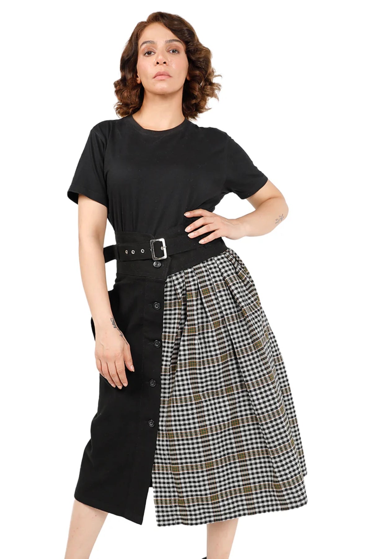 plaid midi skirt