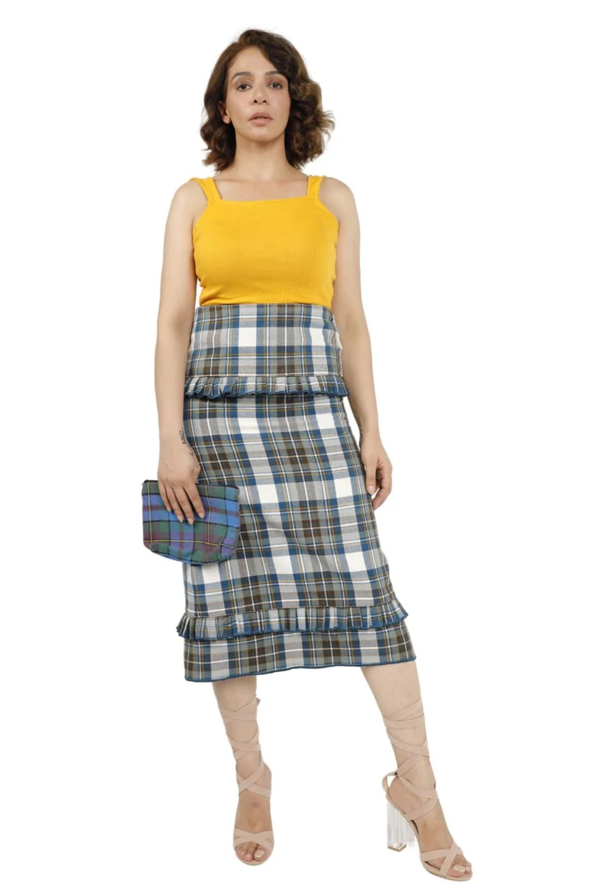 High Waisted Long plaid Skirt
