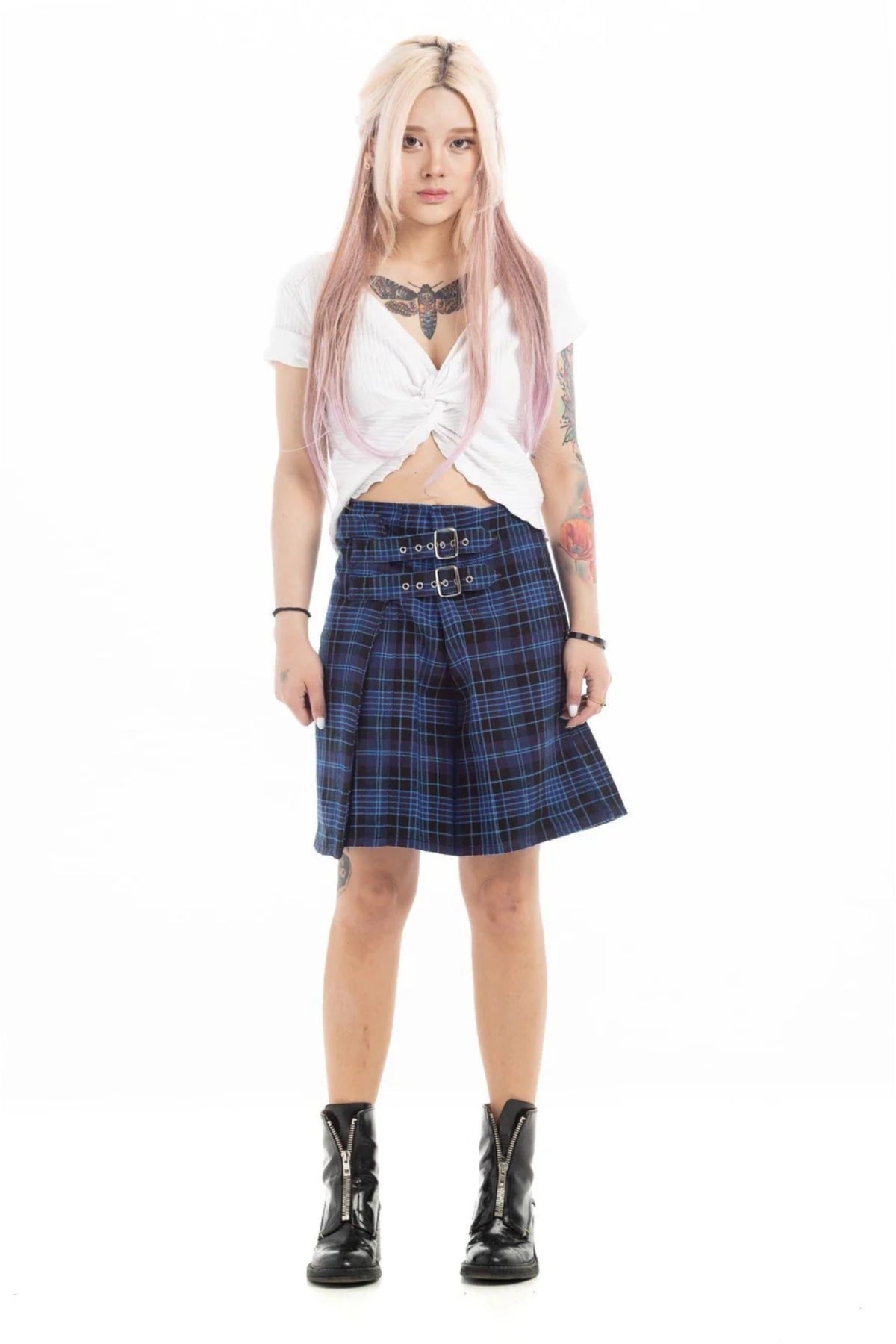 Tartan dual buckle Plaid Mini Skirt