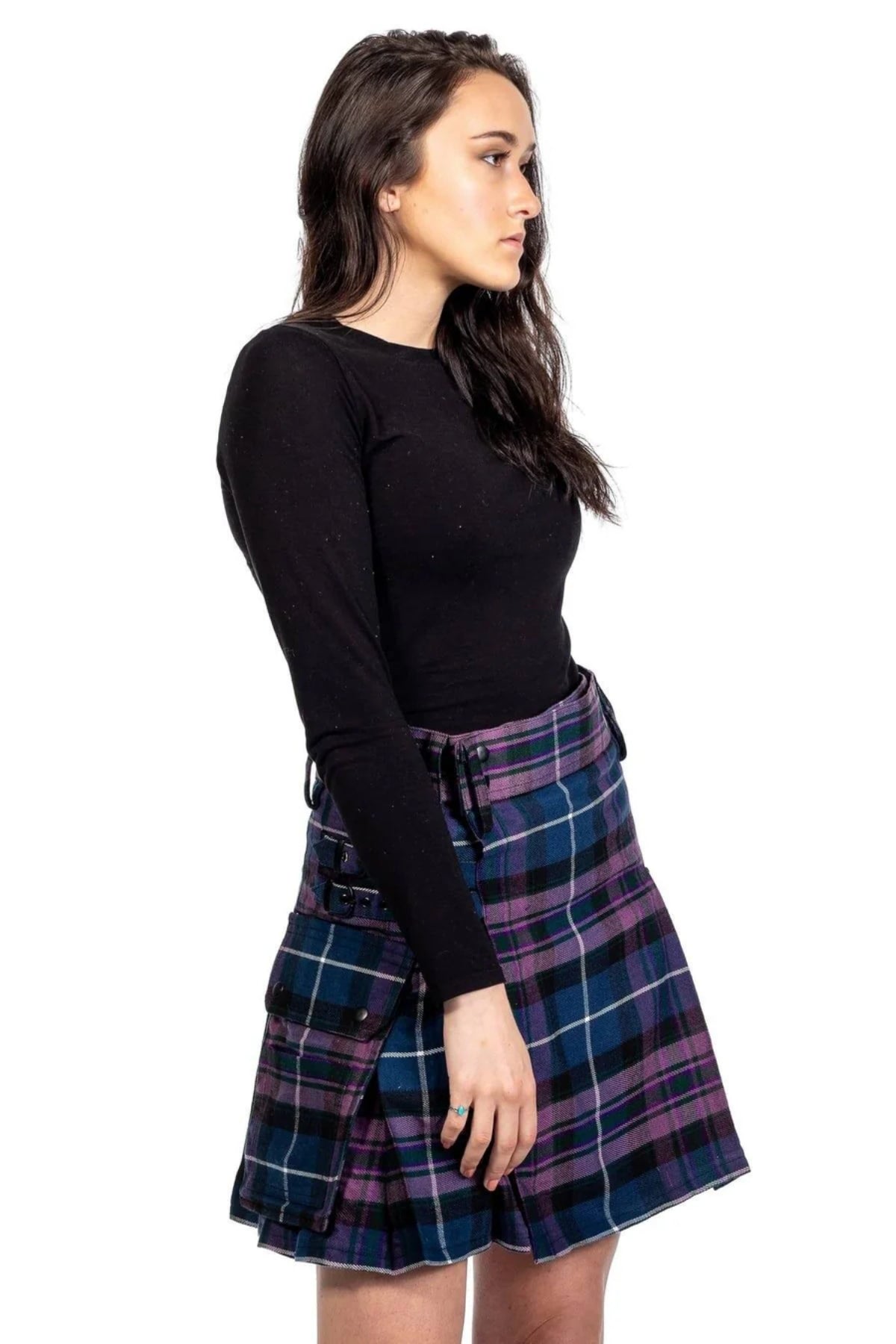 pleated tartan utility skirt